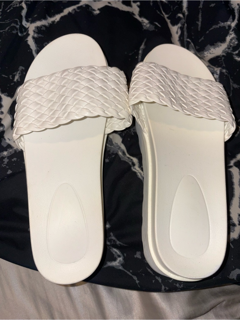 White Woven Slide Sandals - Women